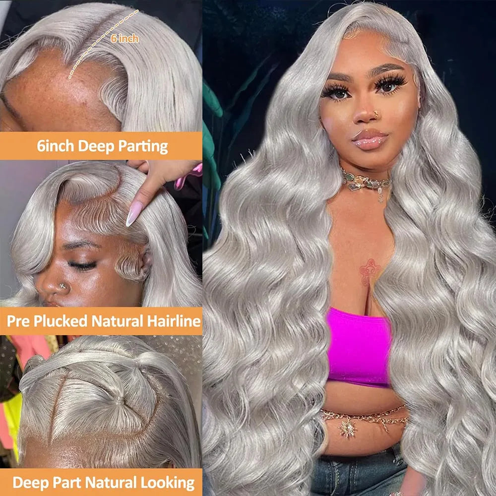 Cosplay Body Wave Silver Grey 13X4 Lace Front Wigs Human Hair 13x6 HD Lace Front Wigs Remy Brazilian 613 Colored Human Hair Wigs