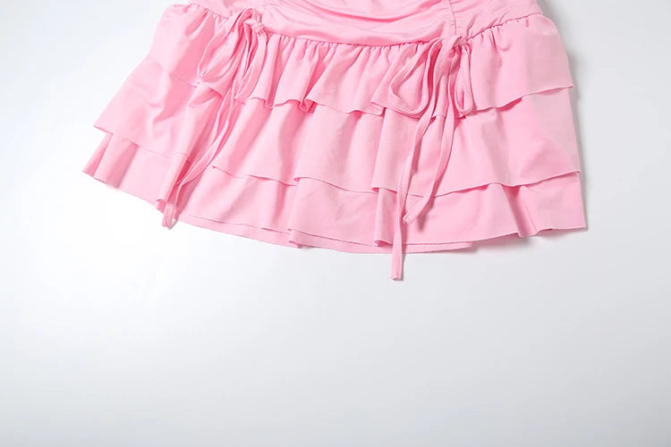 Weird Puss Sexy Chic 2 Piece Set Women Halter Swing Collar Tank Tops+Tierred Skirts Matching Beach Vacation Elegant Clubwear