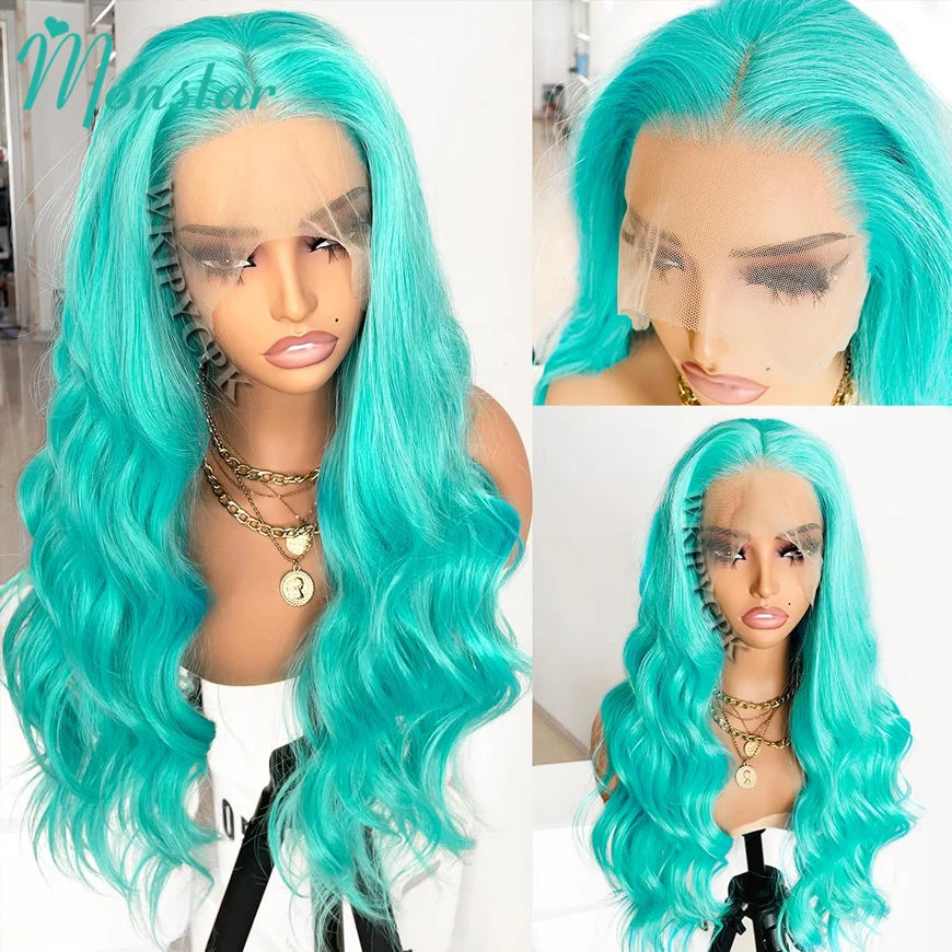 Cyan Blue Body Wave Human Hair Wigs Vietnamese Raw Hair 13x6 HD Lace Frontal Wig Blonde 613 Lace Front Human Hair Wigs For Women