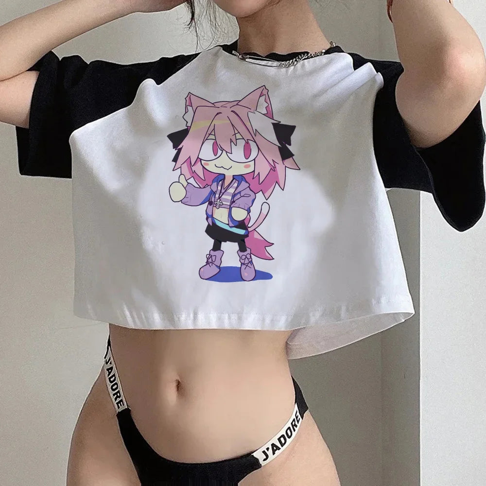 90s Femboy fairycore goth crop top Woman gothic manga korean fashion graphic t-shirts cropped