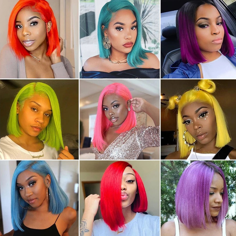 Dark Green HD Lace Frontal Wigs Short Bob Wig Lace Front Wigs 13x4 Colored Pink Grey Straight Wig Human Hair Lace Front Wigs