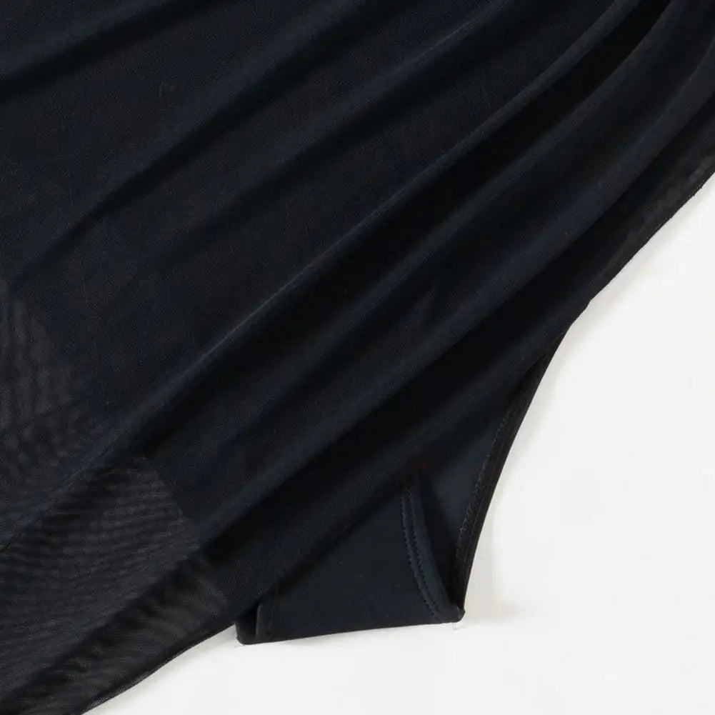 One Piece Women's Swimsuit Solid Color V Neck Tummy Control Swimwear Sexy Mesh Sheer Wrap Bathing Suit For Beach Vacation