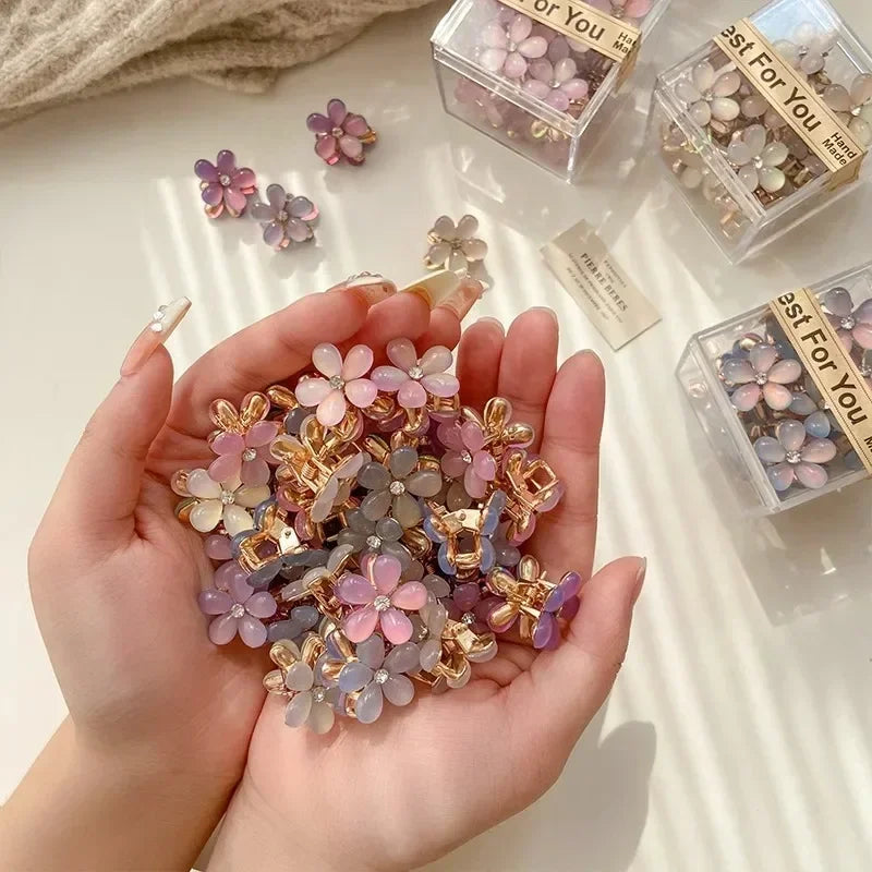 1/10pcs Cute Mini Flower Hairclip Claws Women Girls Colorful Opal Hairpins Sweet Small Barrettes Accessories