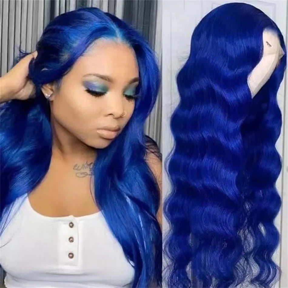 Navy Blue HD 13X6 Body Wave Lace Front Wig Colored Human Hair Wigs Glueless 30 Inch Royal Blue Lace Frontal Wig 100% Human Hair