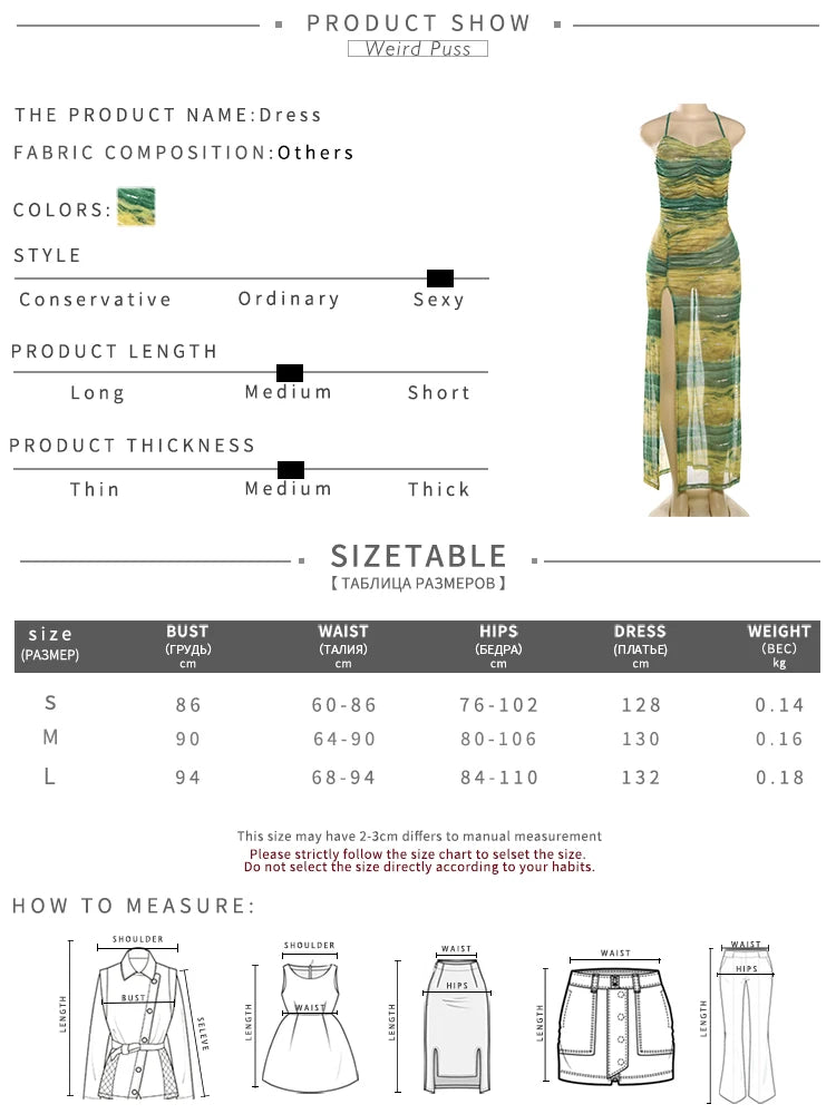 Weird Puss Gradient Backless Dress Women Halter See Through Ruched Summer Trend Split Long Bodycon Coquette Bandage Vestidos