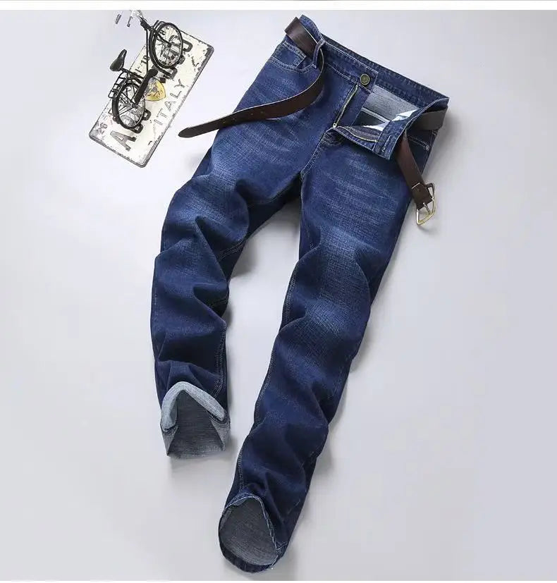 2025 Spring/Summer New Men's Jeans Micro Elastic Loose Straight Tube Business Casual Men's Pants Boutique Denim Series