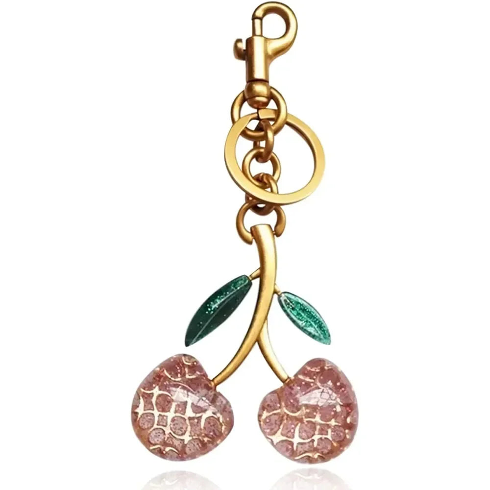 Cherry Bag Charm Cherry Keychain Charm Metal Accessory Sparkling Resin For Coach Purses And Bags, Red, Black, Pink
