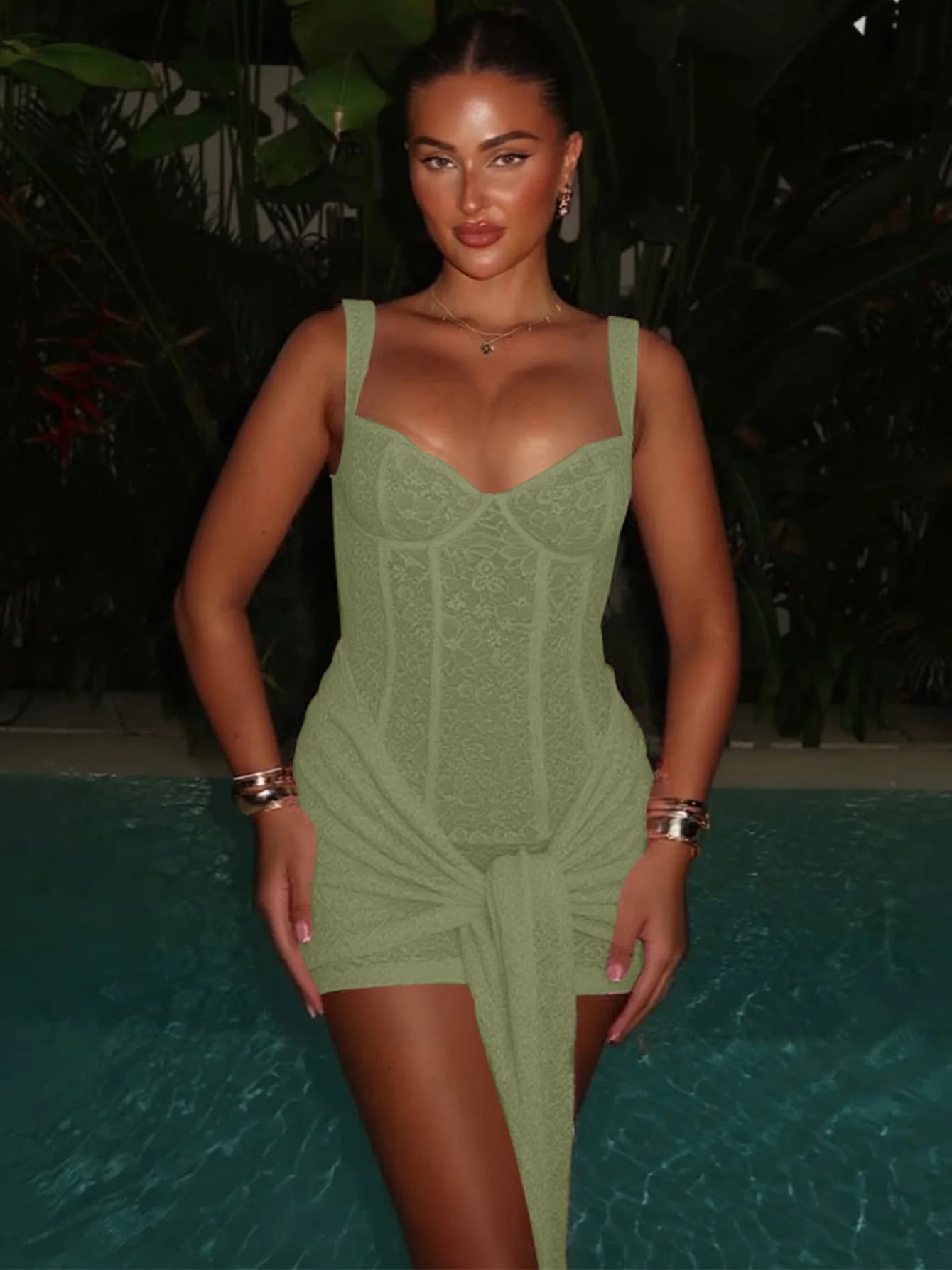 Weird Puss Summer Elegant Dress Women Y2K Chic Low-Neck Jacquard Wrapped Ribbon Bandage Birthday Party Clubwear Midnight Bodycon