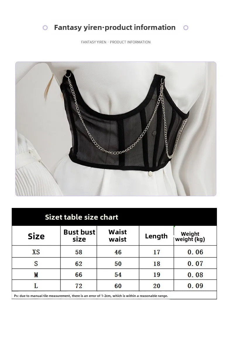 Sexy Corset Underbust Punk Metal Chain Black Women Top Curve Shaper Strap Slimming High Waist Belt Lace Green Corset