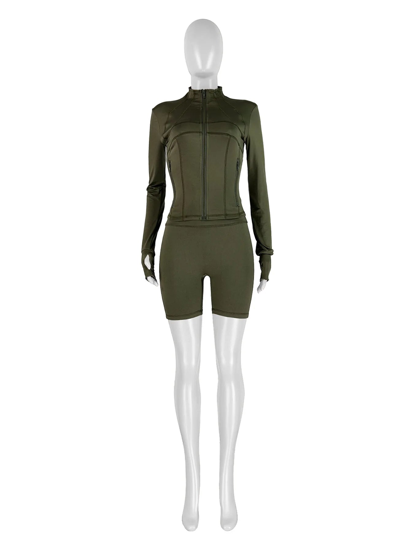 HLJ&GG Casual Sporty Skinny Shorts Two Piece Sets Women Zip Long Sleeve Slim Top + Shorts Outfits Summer New Stretchy Tracksuits
