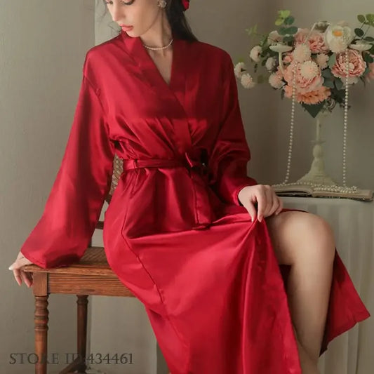 White Silk Satin Bride Bridesmaid Wedding Robe Dress Women's Sleepwear Long Kimono Bathrobe Gown Sexy Loose Home Wear Loungewear