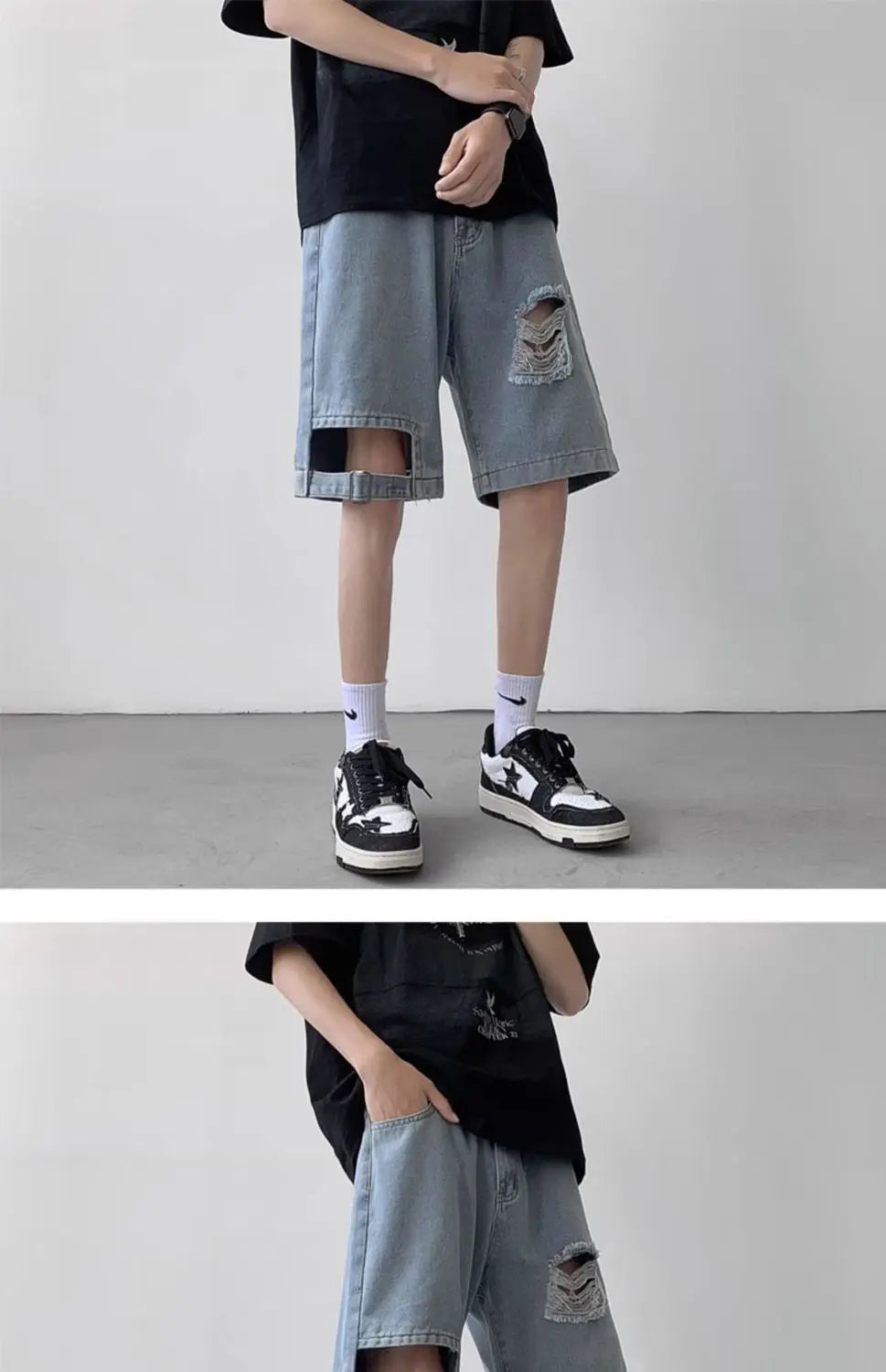 Denim Summer Thin American Ripped Denim Versatile Loose Casual Mid-sized Pants, men's jeans