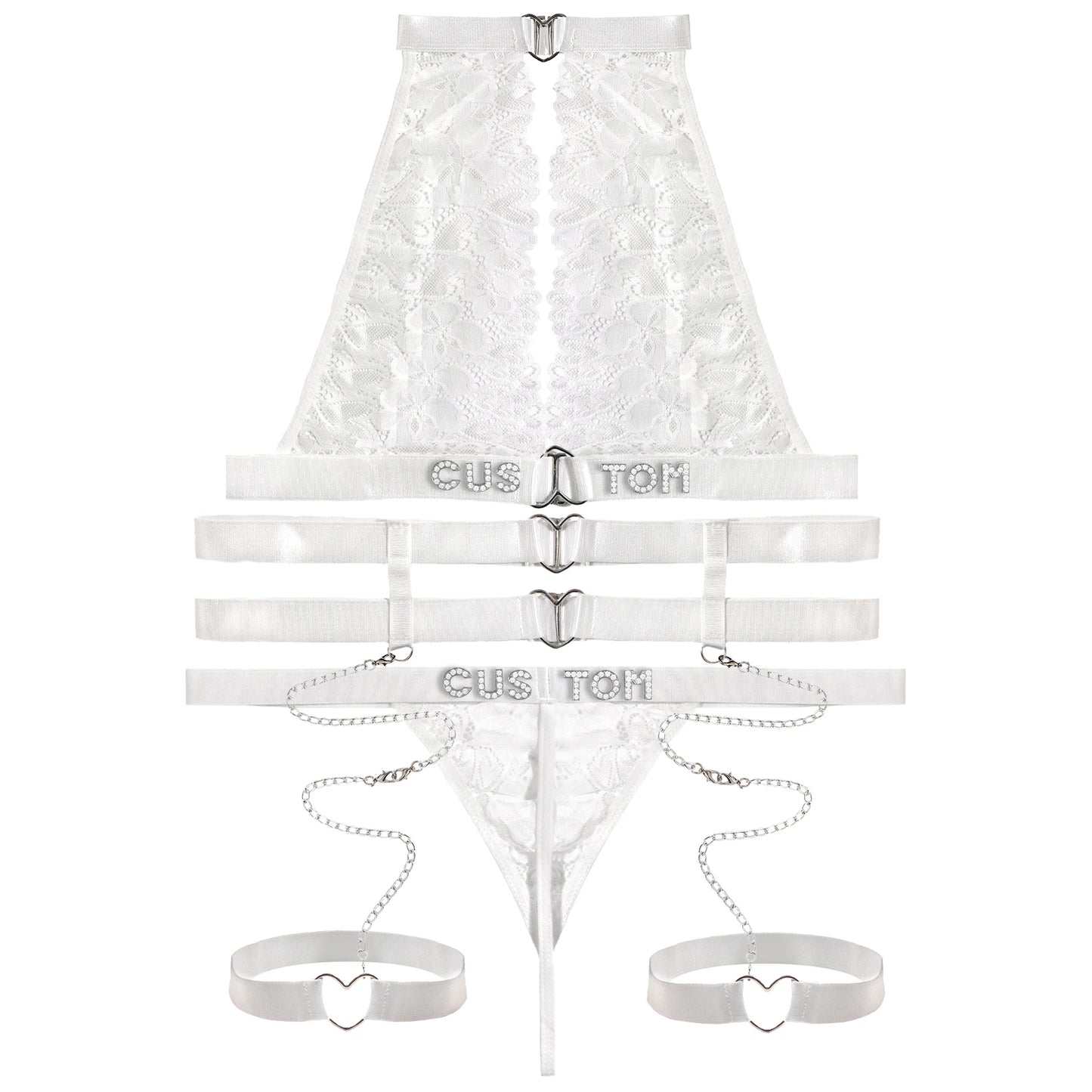Sexy Customized Name Underwear Set Perspective Fancy Lace Top Set 3 Pieces Transparent corset See Through Bra and thong Set