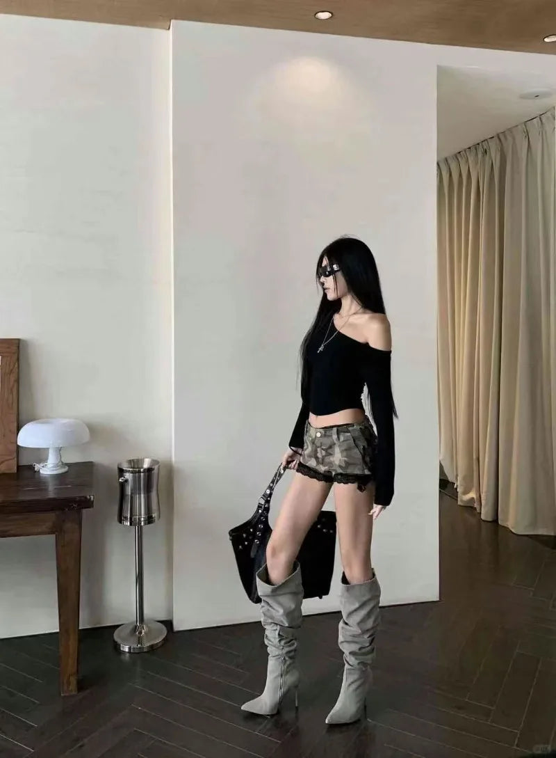 Summer Gothic Vintage Lace Up Slim Camouflage Lolita Shorts Skirts Women Kawaii Aesthetic Y2k A-line Package Hip Short Skirt