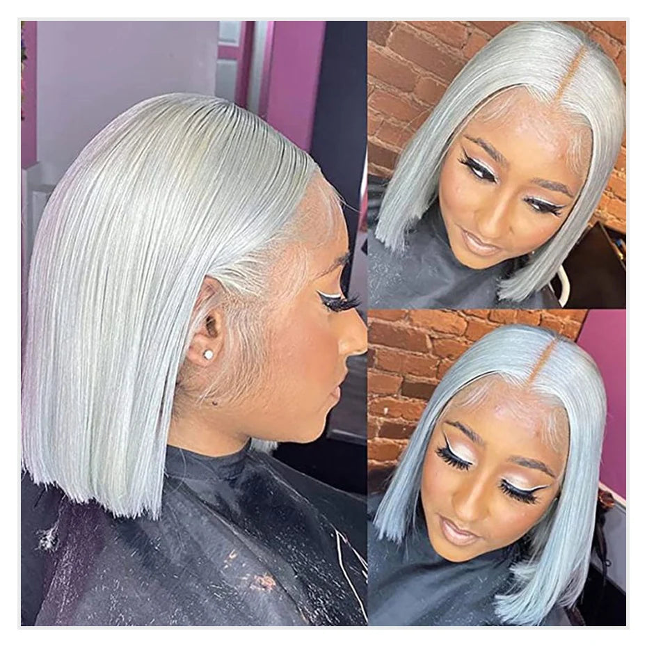 Sliver Grey Short Bob Human Hair Wigs 13x6 613 Blonde Bob Wig Transparent Lace Frontal Wig Bone Straight Brazilian Remy Hair Wig