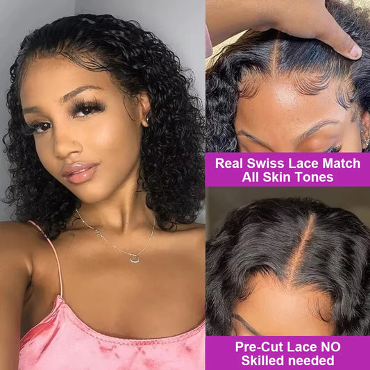 Wear Go 13x4 13x6 Water Wave Bob Lace Wig For Women Curly 7x5 Glueless Human Hair Wig Ready To Go Human Hair Wigs Pre Cut 250%