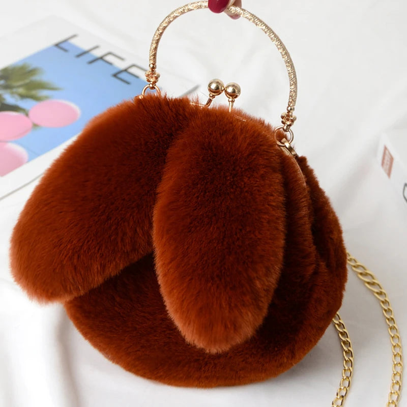 Cute Plush Rabbit Crossbody Bags for Women Korean Version Cute Purses and Handbags Girls New Rabbit Ear Shoulder Messenger Bag
