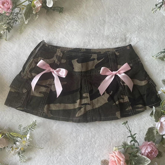 Camouflage Skirt Bow Decoration Harajuku Emo Girl Casual Y2K Bottoms Sexy Urban Beauty Retro Aesthetic Grunge Punk Women's Skirt