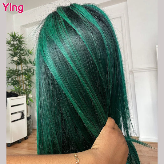 Highlight Emerald Green Colored 200% Bone Straight 13x4 13x6 Lace Frontal Wigs Human Hair PrePlucked 5x5 Closure Wigs For Women