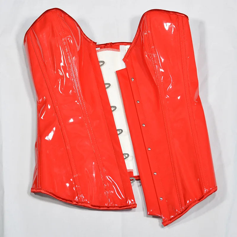 HLJ&GG Sexy Glossy Leather Corset Two Piece Sets Women Off Shoulder Slim Crop Top+Leopard Shorts Outfits Fashion Y2K Streetwear