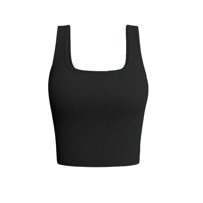 Women Solid Square Neck Ribbed Tank Top Camisole Women Summer Basic Elastic Sleeveless Crop Tops