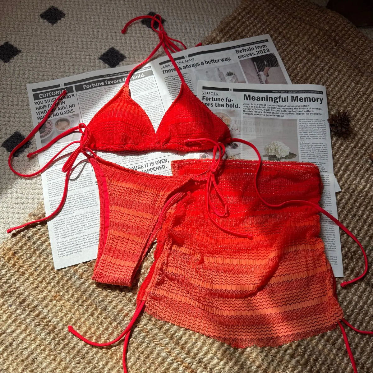 2025 new gradient mesh three-piece set beach bikini beach beach seaside skirt swimsuit
