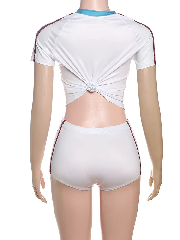 Weird Puss Sporty 2 Piece Set Women Tracksuit Y2K Letter Print Shorts Crop Tops+Shorts Casual Activity Sporty Streetwear Outfits