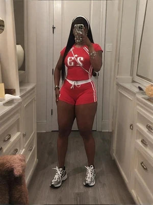 STYLISH LADY Number Printed Sports 2 Piece Set Women Short Sleeve Crop Top and Drawstring Shorts Suits 2025 Summer Casual Outfit