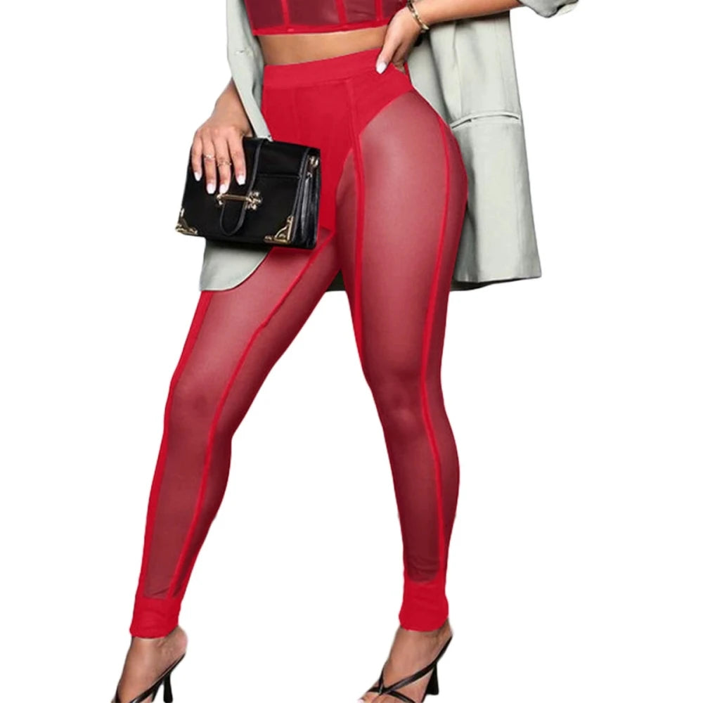 HLJ&GG Retro American Letter Printing Two Piece Sets Women Round Neck Long Sleeve Top And Mesh See Though Pants Outfits 2025 New