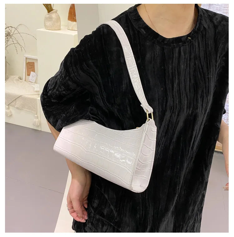 Fashion PU Leather Bags for Women Alligator Pattern Armpit Handbag Female Small Underarm Messenger Bag Purse Shoulder Handbags