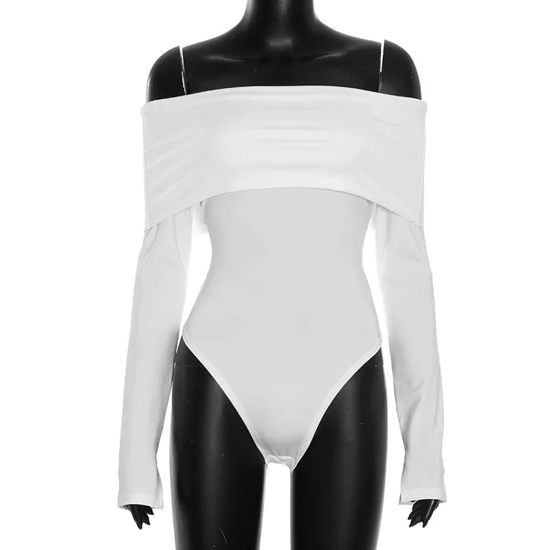 Nsauye Casual Pullover Women Long Sleeve Basic Solid White One Pieces Bodycon Bodysuit Tops Y2K Sexy Autumn 2025 Club Rompers