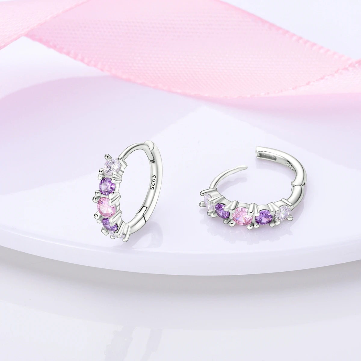 Orstarry 925 Sterling Silver Pink Purple Gradient Earrings Jewelry Hoop Earrings For Women Jewelry Birthday Party Trendy Gifts
