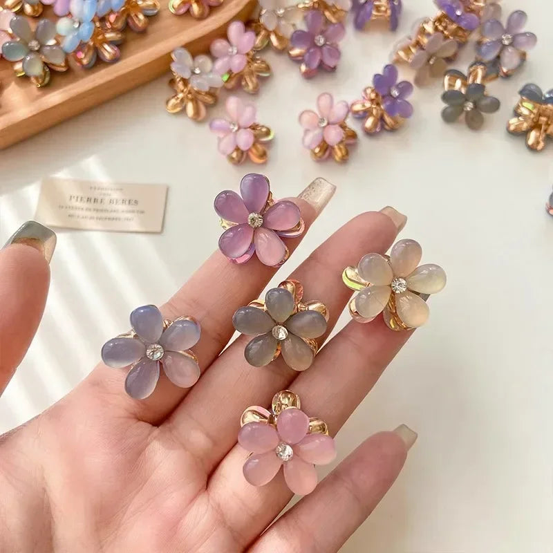 1/10pcs Cute Mini Flower Hairclip Claws Women Girls Colorful Opal Hairpins Sweet Small Barrettes Accessories