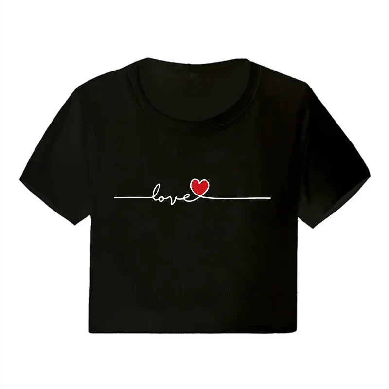 Korean Style Casual Crop Tops 2000s Y2k Print Women Tee Shirt Harajuku GOTH Cropped Mange Tshirt Funny Graphic T-shirt Female