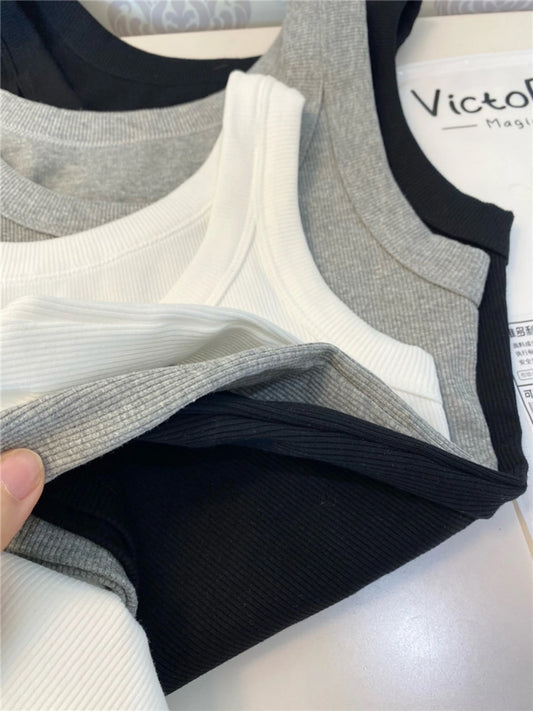 3PCS Set Cotton Camisole Vest Paired Summer Slim Fit Clothing Simple Versatile Basic Top Breathable Womens Korean Style Tops