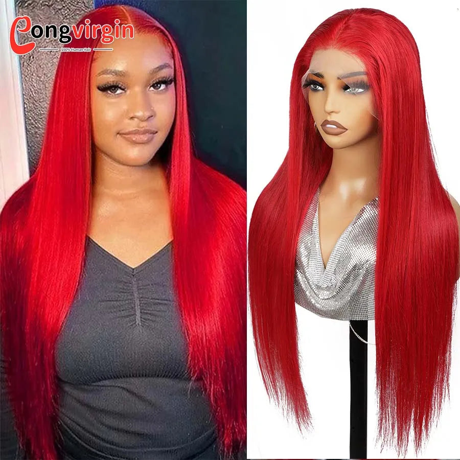 250% Hot Red 360 Full Lace Wig Human Hair Pre Plucked Hd Transparent Lace Front Wig 99J Bone Straight Lace Frontal Wig For Women