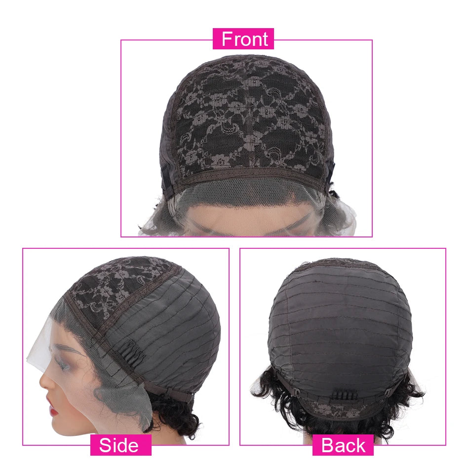 99j Red Short Curly Wigs Pixie Cut Lace Front Wigs 6 inch Human Hair 13X1 Pixie Burgundy Human Hair Wigs For Women Pixie Wig