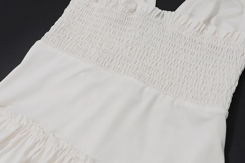 WhereMery Korean Style Sexy Beach V-neck Dress Summer Y2K Charming Backless Handling Neck Dress Swimming Pool Party Mini Dresses