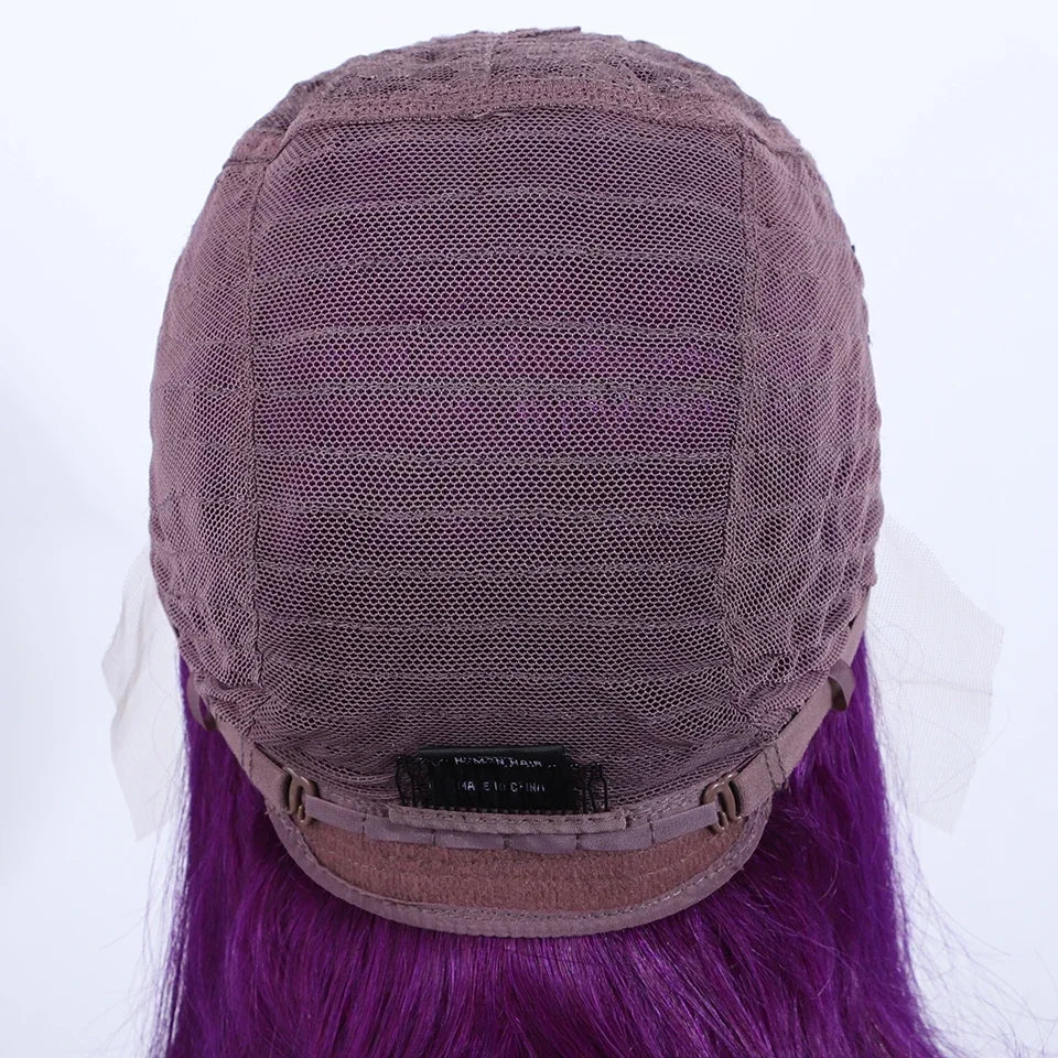 Brazilian Cosplay Purple Hair 13x5x1 T Part Transparent Lace Front Human Hair Wigs 180D Short Straight Lace Bob Wigs Human Wigs
