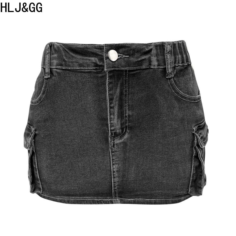 HLJ&GG Summer New Letter Print Tshirts Two Piece Sets Women O Neck Short Sleeve Crop Top And jeans Mini Skirts Outfit Streetwear