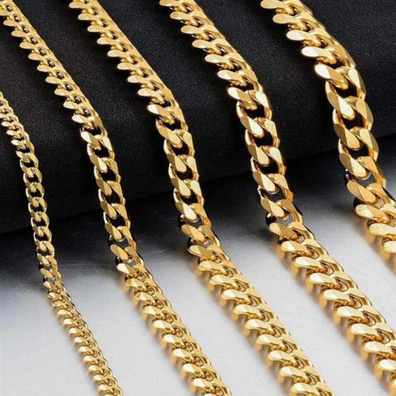 3MM-13MM 316L Stainless Steel Cuban Link Chain Necklace For Men Women Neck Choker Fashion Jewelry Accessories