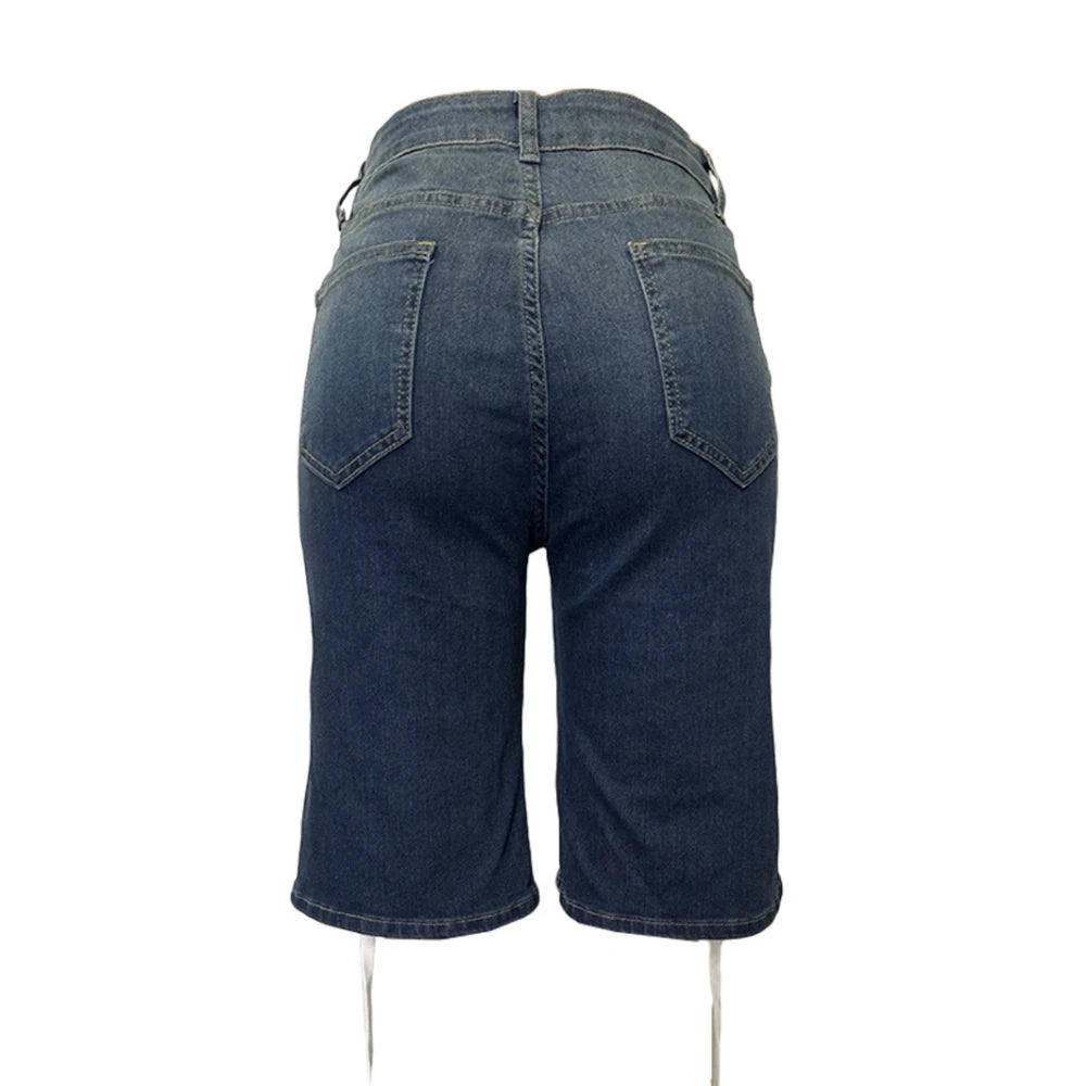 HLJ&GG American Vintage Fashion Bandage Straight Jean Shorts Women High Waisted Button Loose jeans Shorts Female Cowboy Bottom