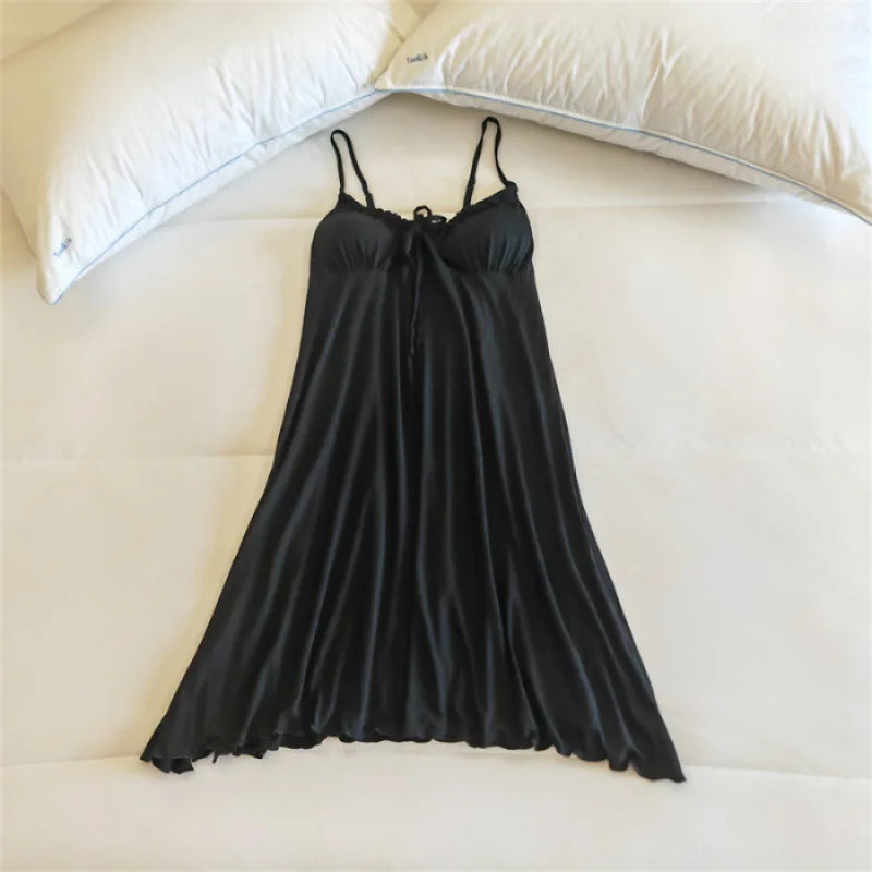 Sexy Nightgown Women Sling Night Dress Chest Pad Sleepwear Nightshirt Modal Ladies Slim Nightwear Casual Home Sleep Shirt
