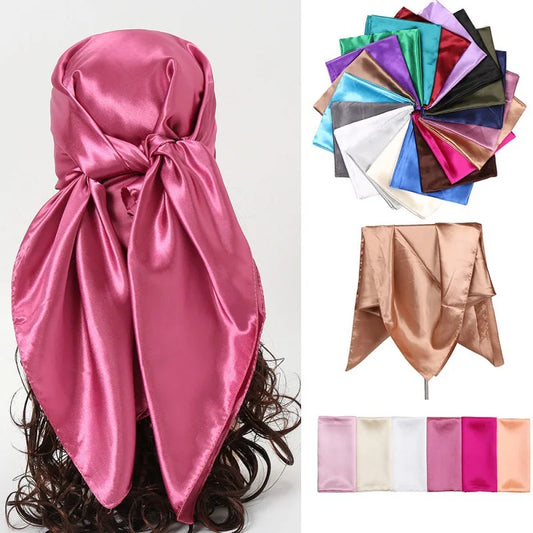 Luxury Brand Silk Scarf, Satin Solid color Hijab Scarves Muslim Pareo Bandana Female Shawl Wrap Headband Foulard 90*90cm
