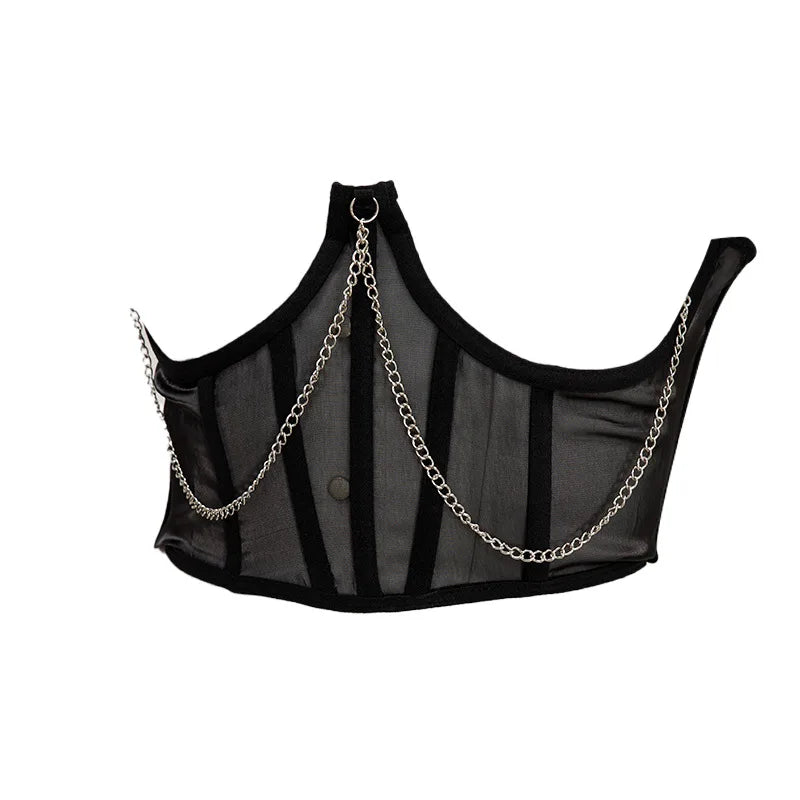 Sexy Corset Underbust Punk Metal Chain Black Women Top Curve Shaper Strap Slimming High Waist Belt Lace Green Corset