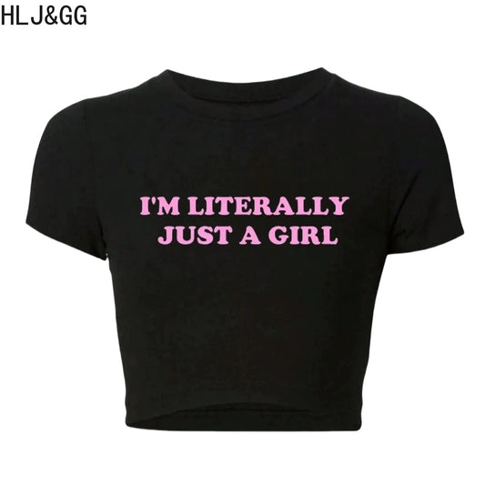 HLJ&GG Y2K Fashion Letter Print Two Piece Sets Women Round Neck Short Sleeve Slim Crop Top + Pleated Mini Skirts Outfits 2025