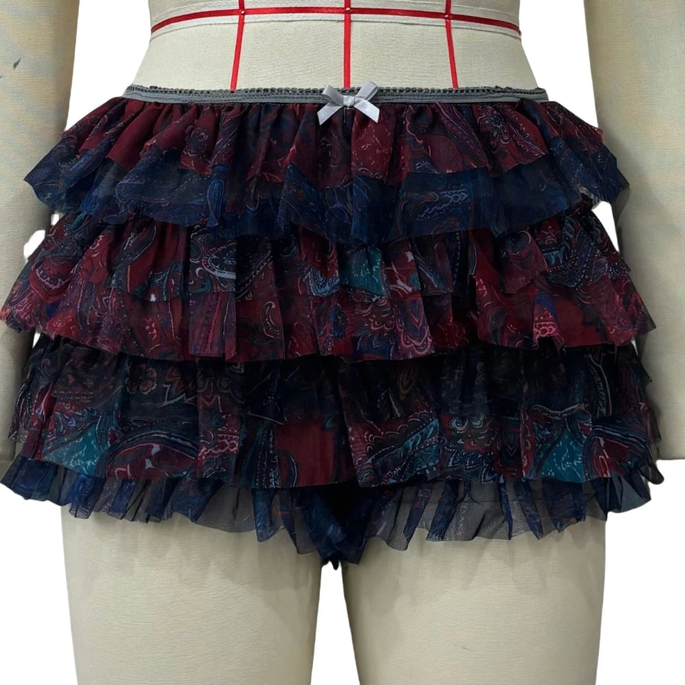 HLJ&GG American Vintage Women Streetwear Y2K Halter Hollow Letter Print Irregular Top And Ruffle Skirts Two Piece Sets Outfits