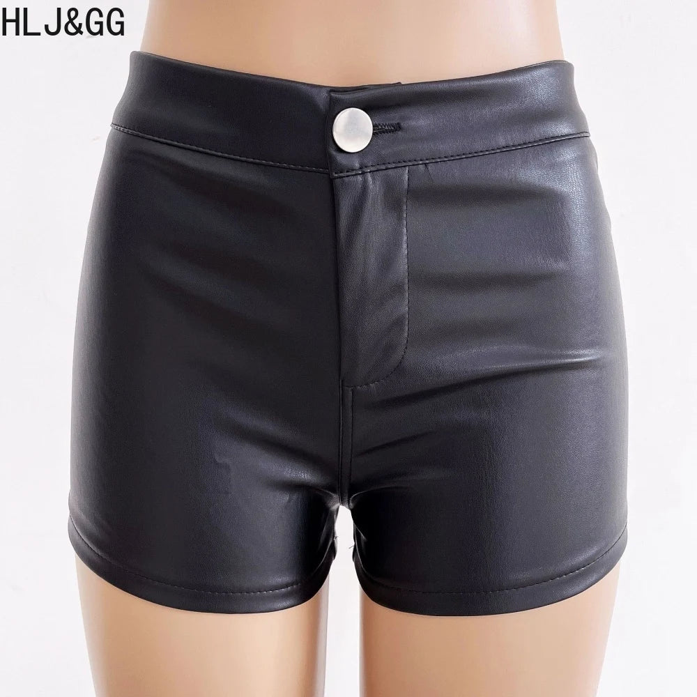 HLJ&GG Fashion Y2K Hot Girl Streetwear Women Leather Long Sleeve Crop Jacket+Bodysuits+Button Shorts 3 Piece Sets Outfits 2025