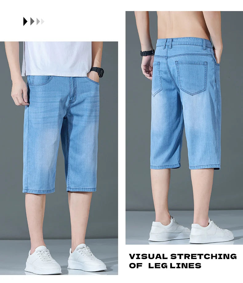 denim shorts, seven-point pants, new style, loose mid-length pants, casual, summer thin men's Troupers, men's jeans