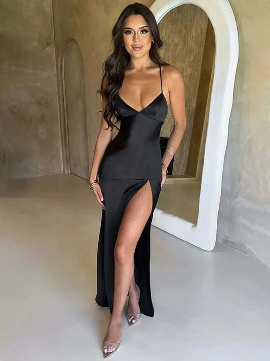 Townlike Elegant Maxi Long Slim Bodycon Dress Women Spaghetti Strap 2024 Sping Summer Dress Split Nightclub Sexy Party Dresses